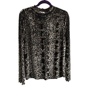 Kori America Women’s Green Velvet Top Animal Print Ruffle Neckline Party Sz Lg